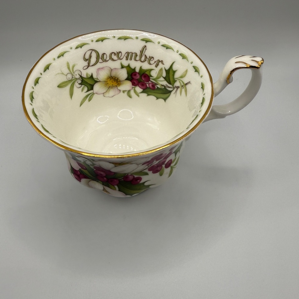 Floral December Teacup with Gold Accents